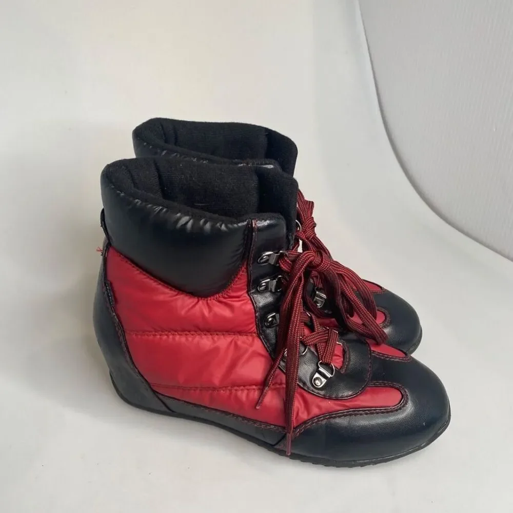 Sporto Sheila 8.5 Quilted Maroon Red Black Water Repellant Lace Up Ankle Boots